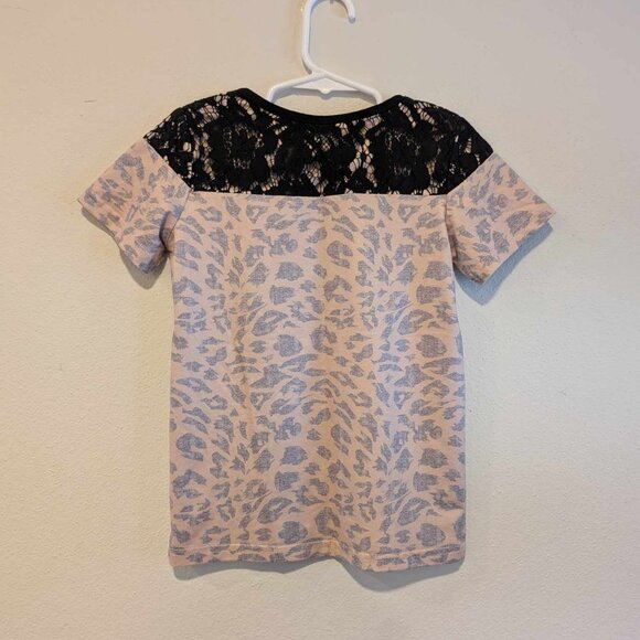 *10/$10* Girl's Black/Tan Leopard Print Lace T-shirt - Size Small (6/7) - Picture 2 of 3